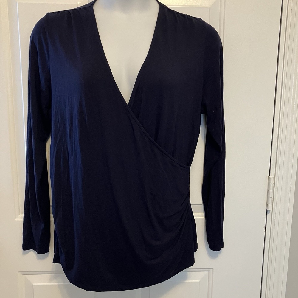 Boden Women's Navy Blue Faux Wrap Long Sleeve Shirt Top Blouse‎ Size 18